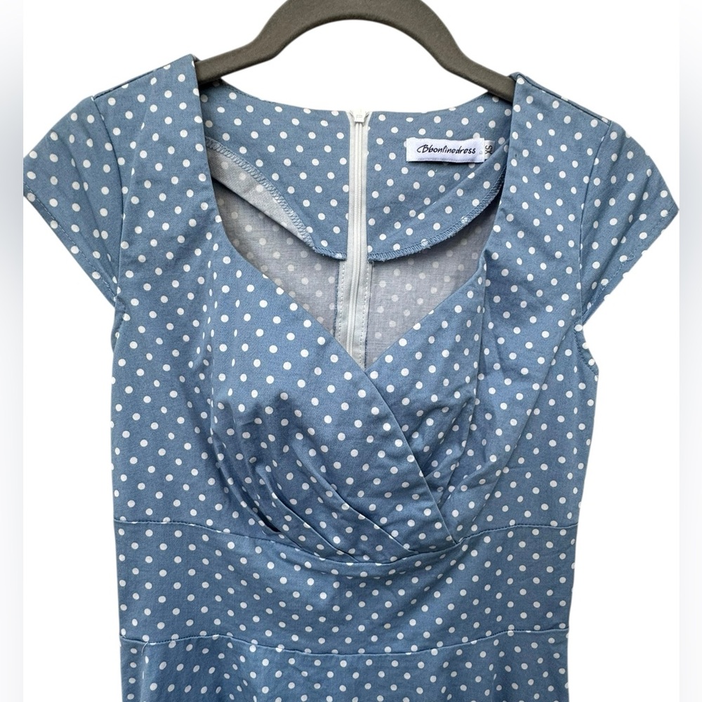 Blue Polka Dot Rockabilly Fit & Flare Dress size XS - Picture 7 of 11